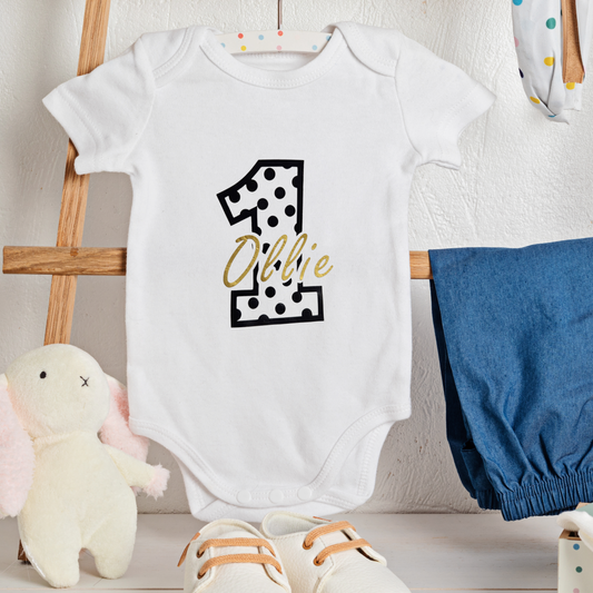Personalised Name First Birthday Baby Bodysuit - Polka dot Theme
