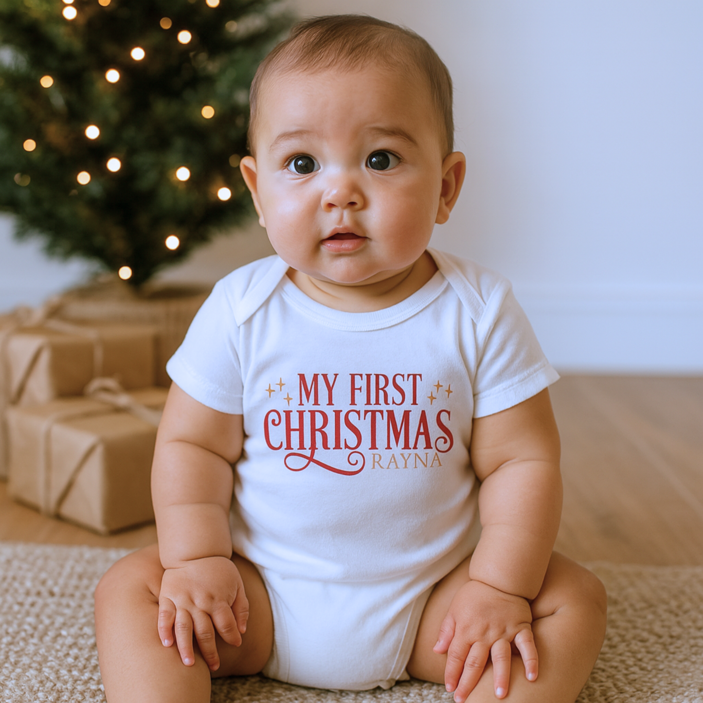 My First Christmas Personalised Name Onesie and Romper and Custom Color for Christmas Photoshoot