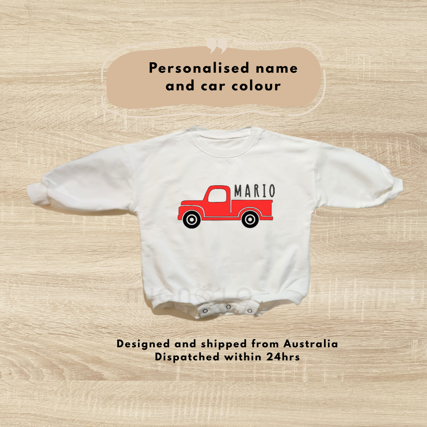 Personalised Baby Outfit – Bodysuit, Romper and Jumper Car Series
