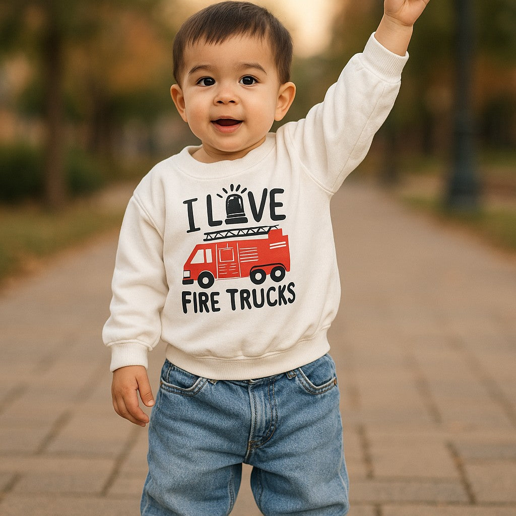 Cute Baby Romper "I Love Fire Trucks" Perfect Birthday Gift
