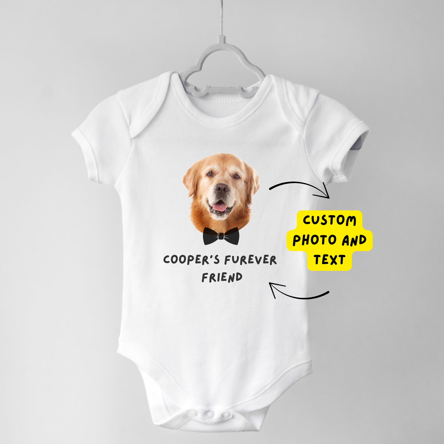 Custom Pet Photo Baby Onesie – Your Pet’s Photo with Personalised Text
