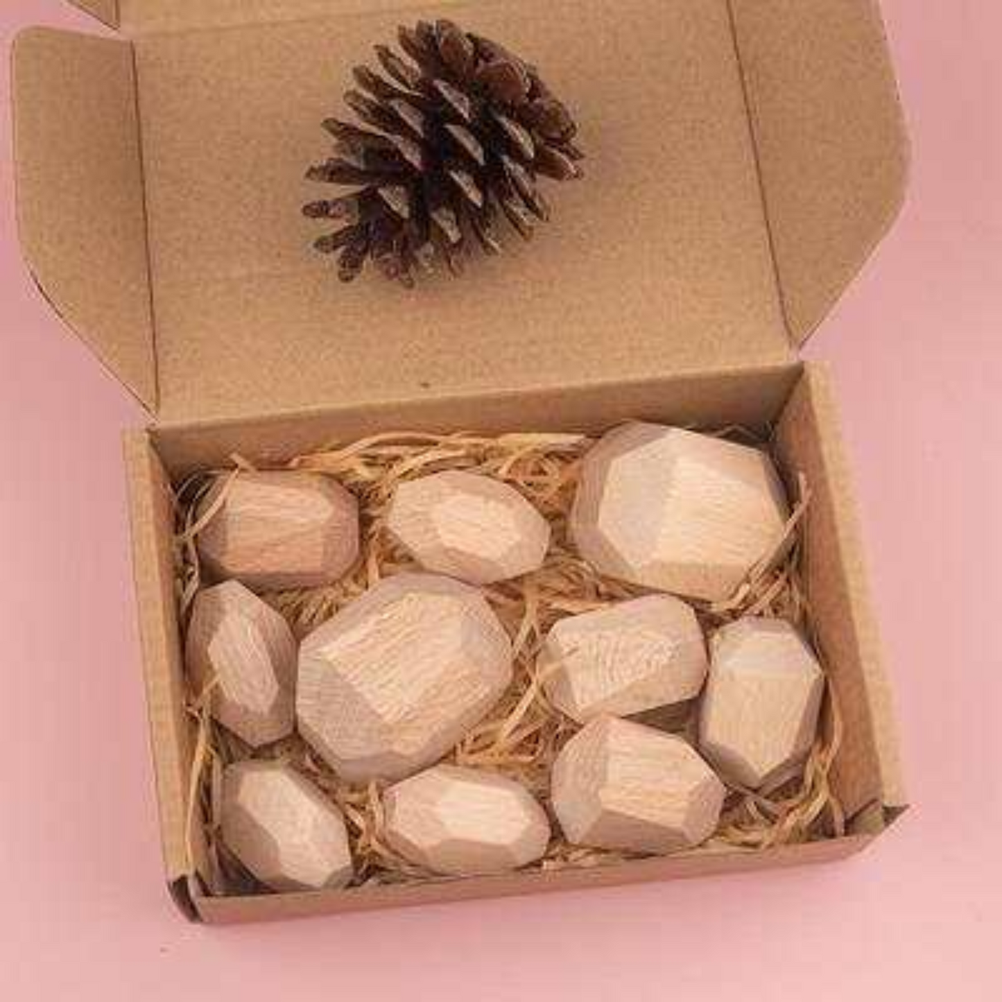 Wooden balancing rocks with custom card for personalised gifting