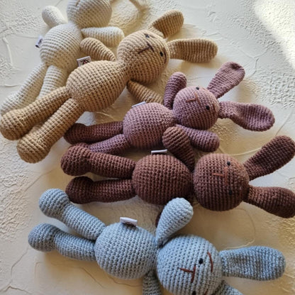 Close-up of crochet bunny showing soft texture and craftsmanship