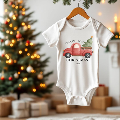 My First Christmas Ute and Christmas Tree - Personalised Name Baby Outfit