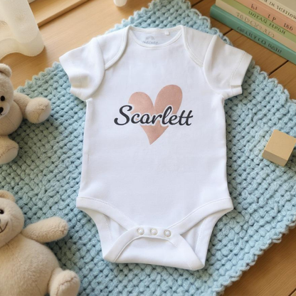 Personalised Baby Name Bodysuit with Custom Heart Shape and Name