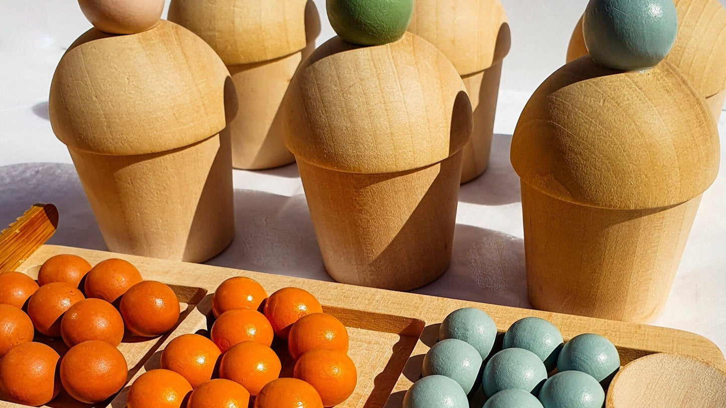 Wooden Marble Color Sorting Toy - Montessori Learning Age 3+