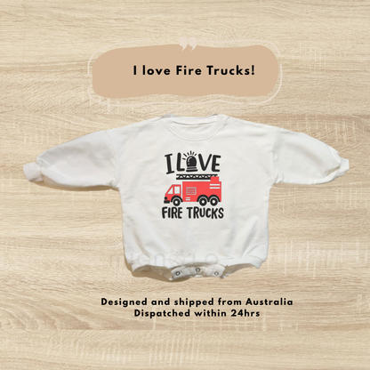 Cute Baby Romper "I Love Fire Trucks" Perfect Birthday Gift