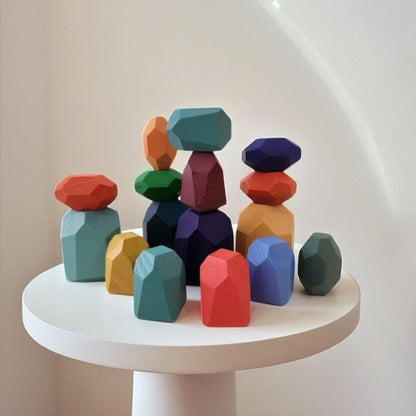 wooden rock toys with color, for staking and balancing. Perfect gift for kids or home decor.