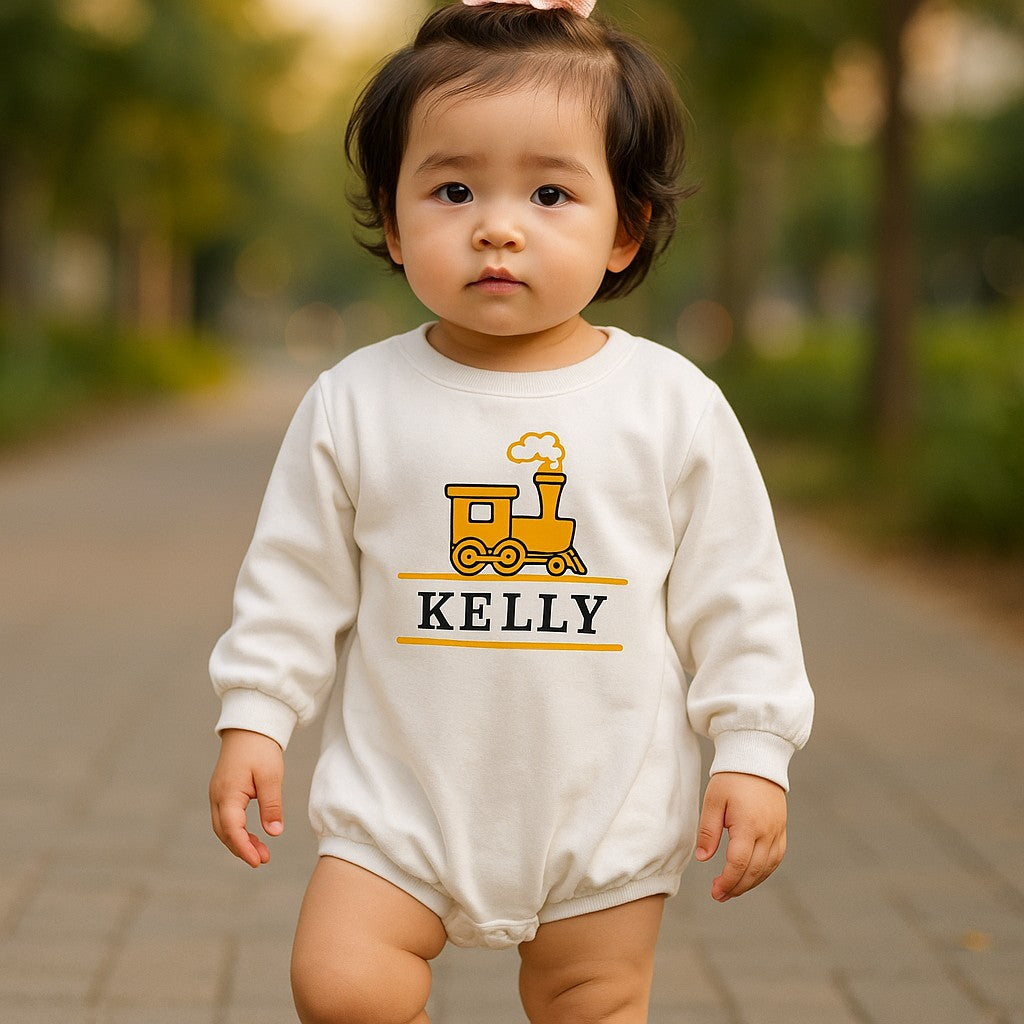 Personalised Baby Outfit – Bodysuit, Romper and Jumper Train Series