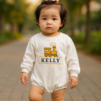 Personalised Baby Outfit – Bodysuit, Romper and Jumper Train Series