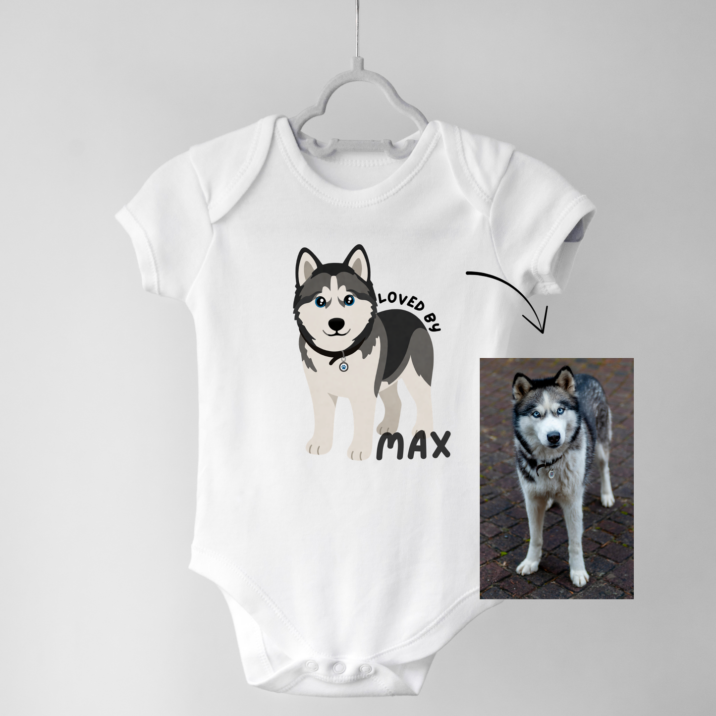 Custom Pet Photo Baby Onesie – Your Pet’s Photo with Personalised Text