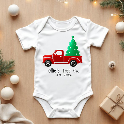 My First Shiny Look Christmas Ute and Christmas Tree - Personalised Name Baby Outfit