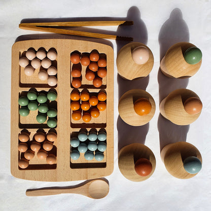 Wooden Marble Color Sorting Toy - Montessori Learning Age 3+
