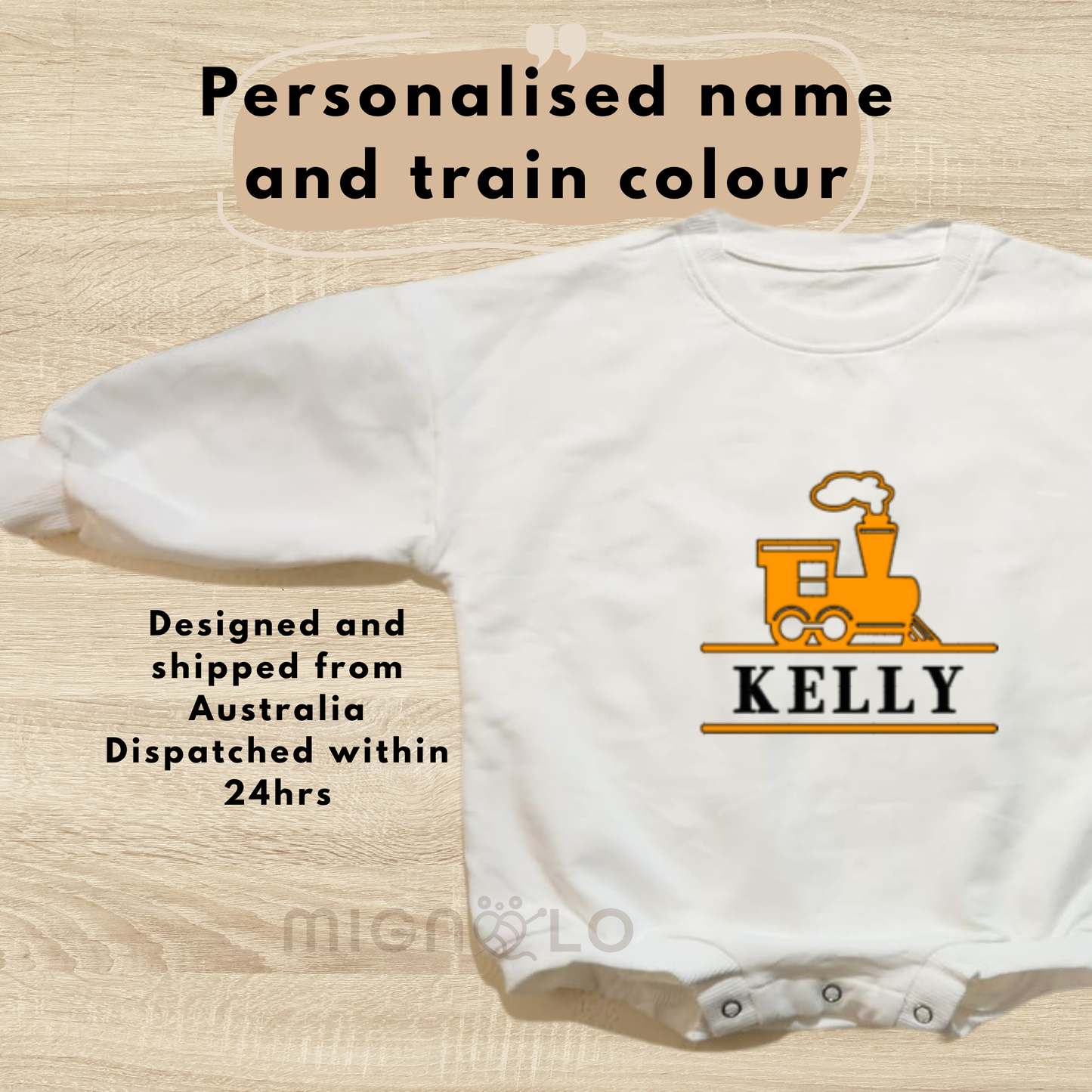 Personalised Baby Outfit – Bodysuit, Romper and Jumper Train Series
