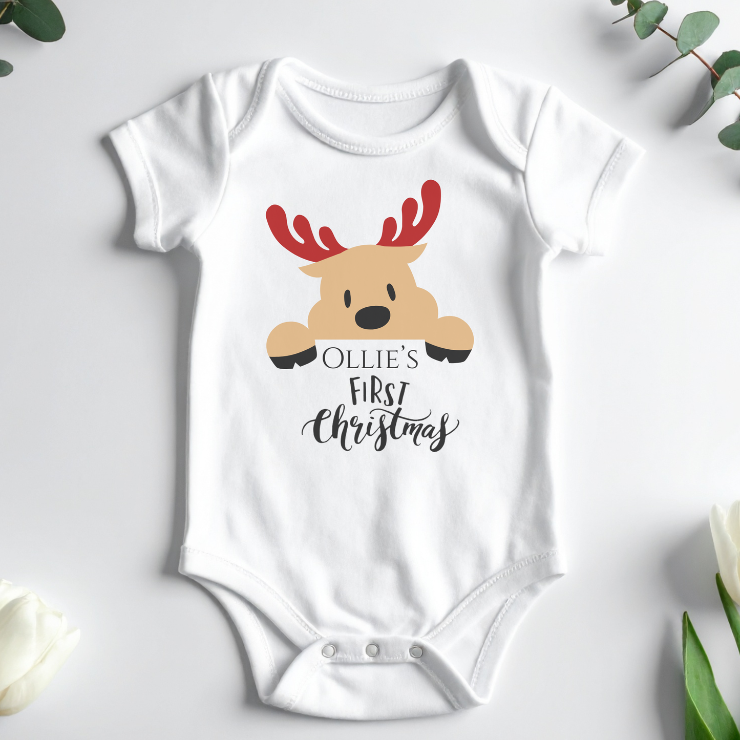My First Christmas Personalised Name Onesie and Romper and Custom Color for Christmas Photoshoot